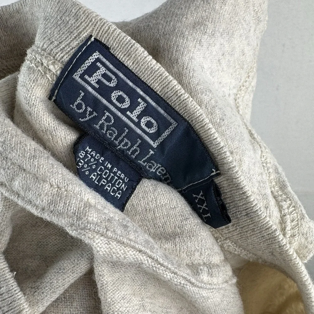 90s Vtg Polo Ralph Lauren Sailor Shoulder‎ Button Sweater Alpaca Beige 2XL *Read